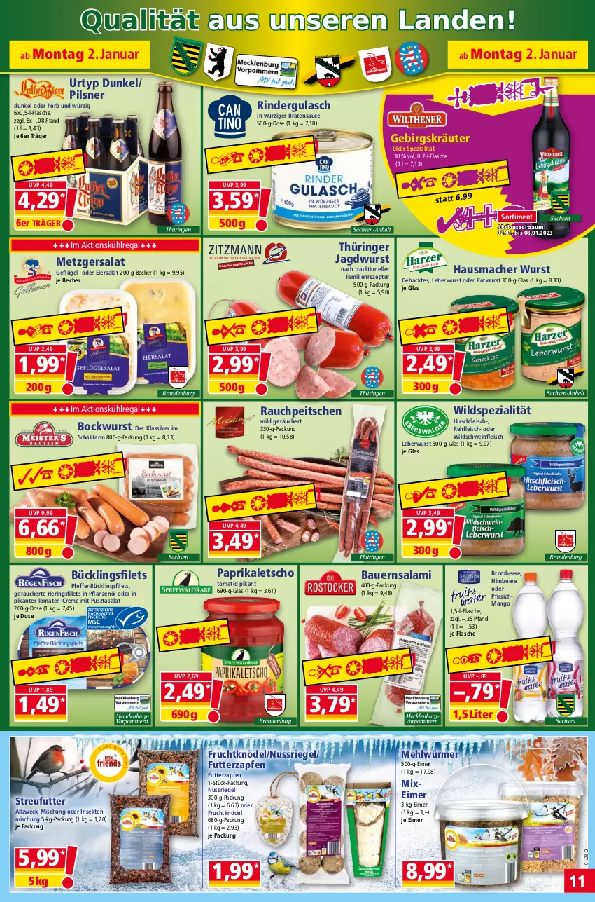 Aktueller Prospekt Norma - Norma - von 02.01 bis 09.01.2022 - strona 11 - produkty: auer, Bau, Bauer, Becher, beere, bockwurst, braten, brombeere, burger, creme, eier, eiersalat, eimer, eis, elle, filet, filets, flasche, fleisch, Fleischerei, frucht, Geflügel, gulasch, Hausmacher, hering, Herings, heringsfilets, himbeer, himbeere, HP, jagdwurst, Knödel, kräuter, kühlregal, leberwurst, Letscho, likör, mac, mango, mehl, nuss, nussriegel, paprika, pfeffer, pfirsich, pflanze, pflanzen, Pflanzenöl, pils, pilsner, Pusztasalat, Rauch, regal, rezept, riegel, rind, rinder, rindergulasch, ring, Rotwurst, sac, salami, salat, sauce, Schere, schwein, sekt, Spezi, Streufutter, Ti, tomate, tomaten, urtyp, weck, wein, Wild, Wildschwein, wurst