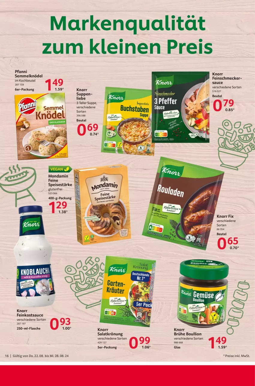 Aktueller Prospekt Selgros - Food - von 22.08 bis 28.08.2024 - strona 16 - produkty: beutel, Brühe, buch, eis, elle, feinkost, feinschmecker, flasche, Knödel, knorr, knorr fix, kochbeutel, leine, lion, mondamin, nuk, pfanni, reis, salat, salatkrönung, sauce, Semmel, Semmelknödel, suppe, suppen, teller, Ti