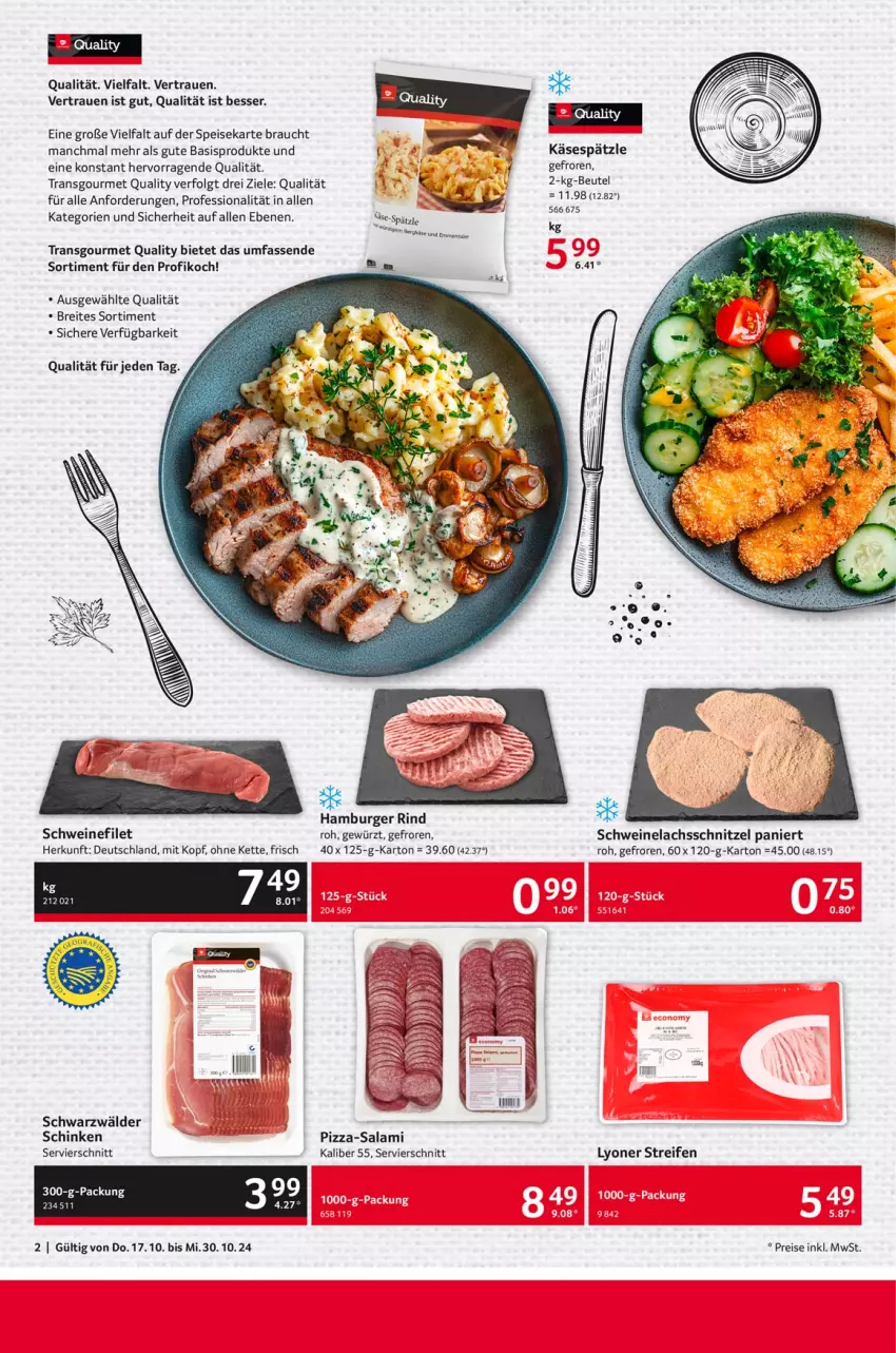 Aktueller Prospekt Selgros - Eigenmarken - von 17.10 bis 30.10.2024 - strona 2 - produkty: beutel, Brei, burger, eis, filet, gewürz, hamburger, Käse, Kette, lachs, LG, lyoner, Manta, pizza, Rauch, reifen, reis, rind, salami, schinken, schnitzel, schwein, schweine, schweinefilet, Schweinelachs, Ti, wein, weine, Yo