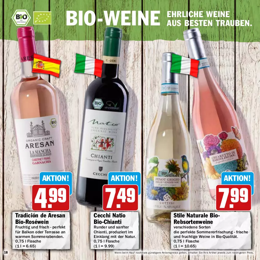 Aktueller Prospekt Hit - Prospekte - von 25.07 bis 20.08.2022 - strona 18 - produkty: aktionspreis, bio, Bio-Wein, chia, chianti, eis, flasche, frucht, natur, natura, rebsortenweine, reis, resa, roséwein, Ti, trauben, wein, weine