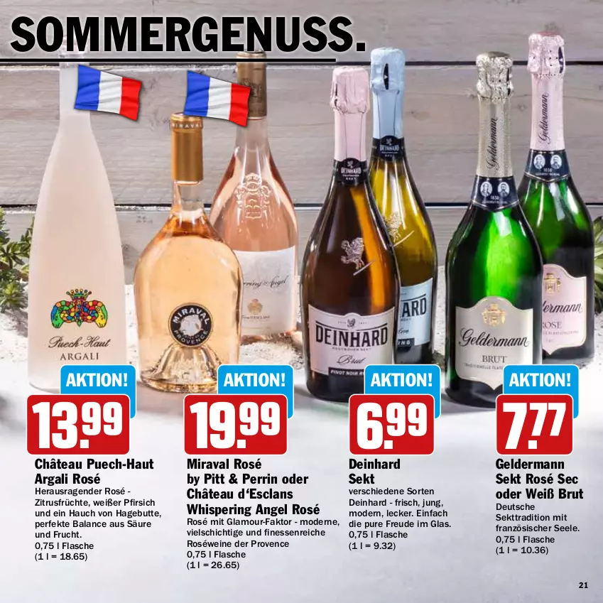 Aktueller Prospekt Hit - Prospekte - von 25.07 bis 20.08.2022 - strona 21 - produkty: brut, finesse, flasche, frucht, früchte, geldermann, Mode, nuss, pfirsich, ring, roséwein, sekt, Ti, wein, weine