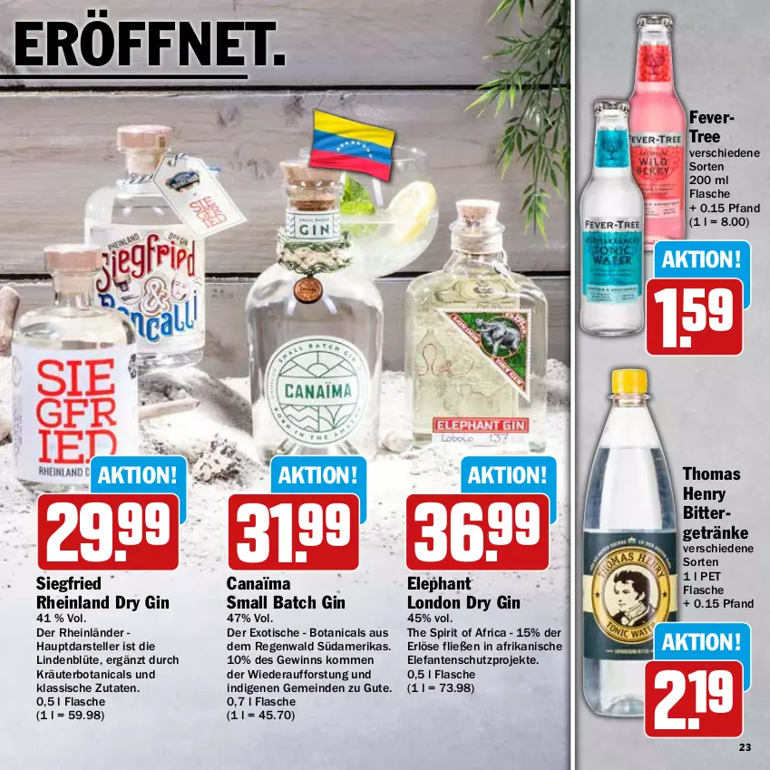 Aktueller Prospekt Hit - Prospekte - von 25.07 bis 20.08.2022 - strona 23 - produkty: Blüte, dry gin, Elefant, elle, flasche, getränk, getränke, gin, kräuter, london dry, london dry gin, teller, thomas henry, Ti, tisch