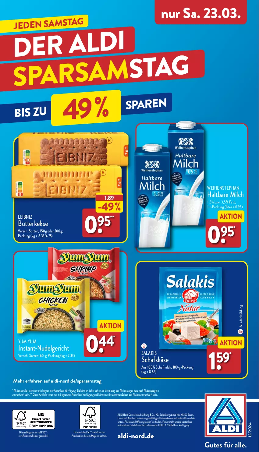 Aktueller Prospekt Aldi Nord - Von Montag - von 18.03 bis 23.03.2024 - strona 38 - produkty: aldi, auto, butter, butterkeks, gin, haltbare milch, Käse, keks, kekse, leibniz, LG, magazin, milch, nudel, Nudelgericht, papier, salakis, schafskäse, telefon, Ti, weihenstephan, Yum Yum, ZTE