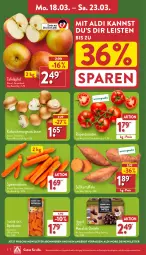 Gazetka promocyjna Aldi Nord - Von Montag - Gazetka - ważna od 23.03 do 23.03.2024 - strona 2 - produkty: aldi, angebot, aprikose, aprikosen, beutel, braun, champignon, champignons, champignons braun, Datteln, eis, gin, kartoffel, kartoffeln, möhren, natur, reis, rispentomaten, Schal, Schale, speisemöhren, Süßkartoffeln, tafeläpfel, Ti, tomate, tomaten, ZTE