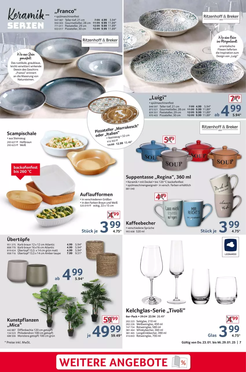 Aktueller Prospekt Selgros - Non Food - von 23.01 bis 29.01.2025 - strona 7 - produkty: Amber, angebot, angebote, backofen, Becher, braun, chia, decke, Deckel, drink, eis, elle, geschirr, gin, kaffee, kaffeebecher, korb, leonardo, Mett, monster, Monstera, natur, naturstein, Ofen, pasta, pflanze, pflanzen, pizza, reis, rotwein, Schal, Schale, sekt, spülmaschinen, suppe, suppen, tasse, teller, Ti, topf, übertopf, wein, Weißwein, Weißweinglas, whisky, Whiskybecher