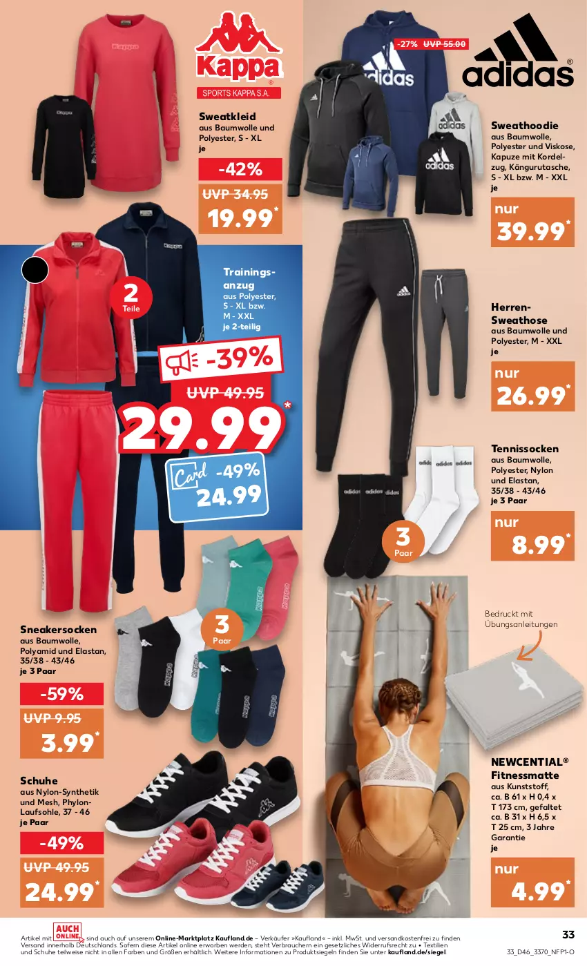 Aktueller Prospekt Kaufland - von 17.11 bis 23.11.2022 - strona 33 - produkty: Anzug, Bau, baumwolle, eis, erde, hose, Hylo, kleid, ndk, Rauch, schuhe, sneaker, sneakersocken, socken, Sweathose, Sweatkleid, Tasche, Ti, trainingsanzug, versandkostenfrei, wolle