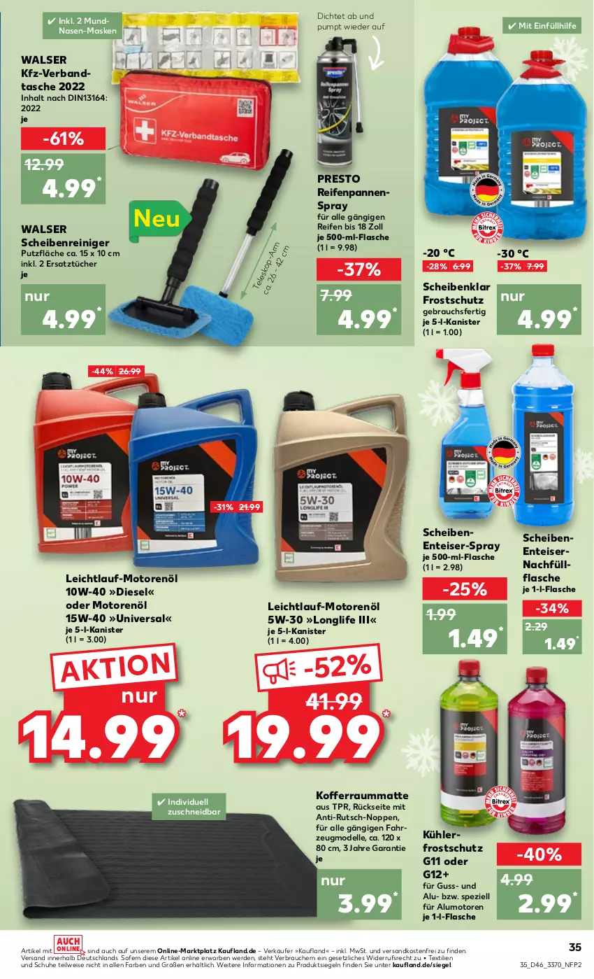 Aktueller Prospekt Kaufland - von 17.11 bis 23.11.2022 - strona 35 - produkty: dell, Diesel, eis, elle, ente, erde, flasche, je 500-ml-flasche, koffer, longlife, Maske, Mode, motorenöl, ndk, Rauch, reifen, reiniger, Scheibenreiniger, schuhe, Spezi, Tasche, Ti, tücher, versandkostenfrei, walser