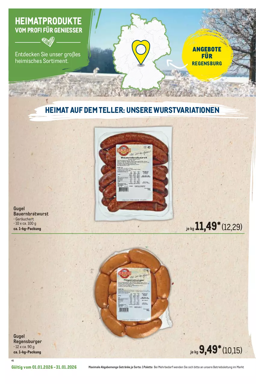Aktueller Prospekt Metro - Regionaler Flyer - Seite 48 - von 01.01 bis 31.01.2026 - strona 106 - produkty: angebot, angebote, auer, Bau, Bauer, bratwurst, burger, decke, elle, getränk, getränke, Palette, regensburger, Ria, teller, Ti, wurst