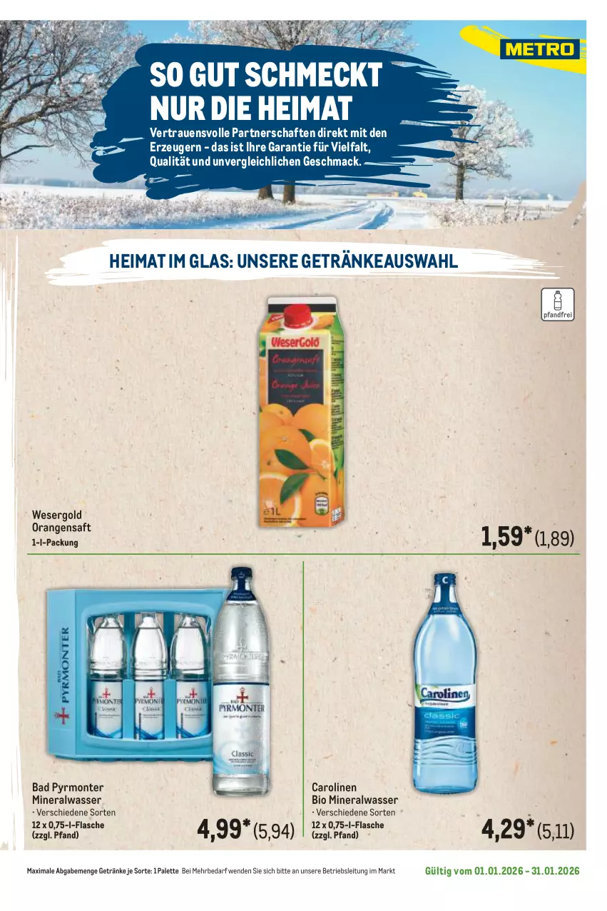 Aktueller Prospekt Metro - Regionaler Flyer - Seite 48 - von 01.01 bis 31.01.2026 - strona 11 - produkty: Alwa, Bad, bio, flasche, getränk, getränke, mac, mineralwasser, monte, orange, orangen, orangensaft, Palette, saft, Ti, wasser