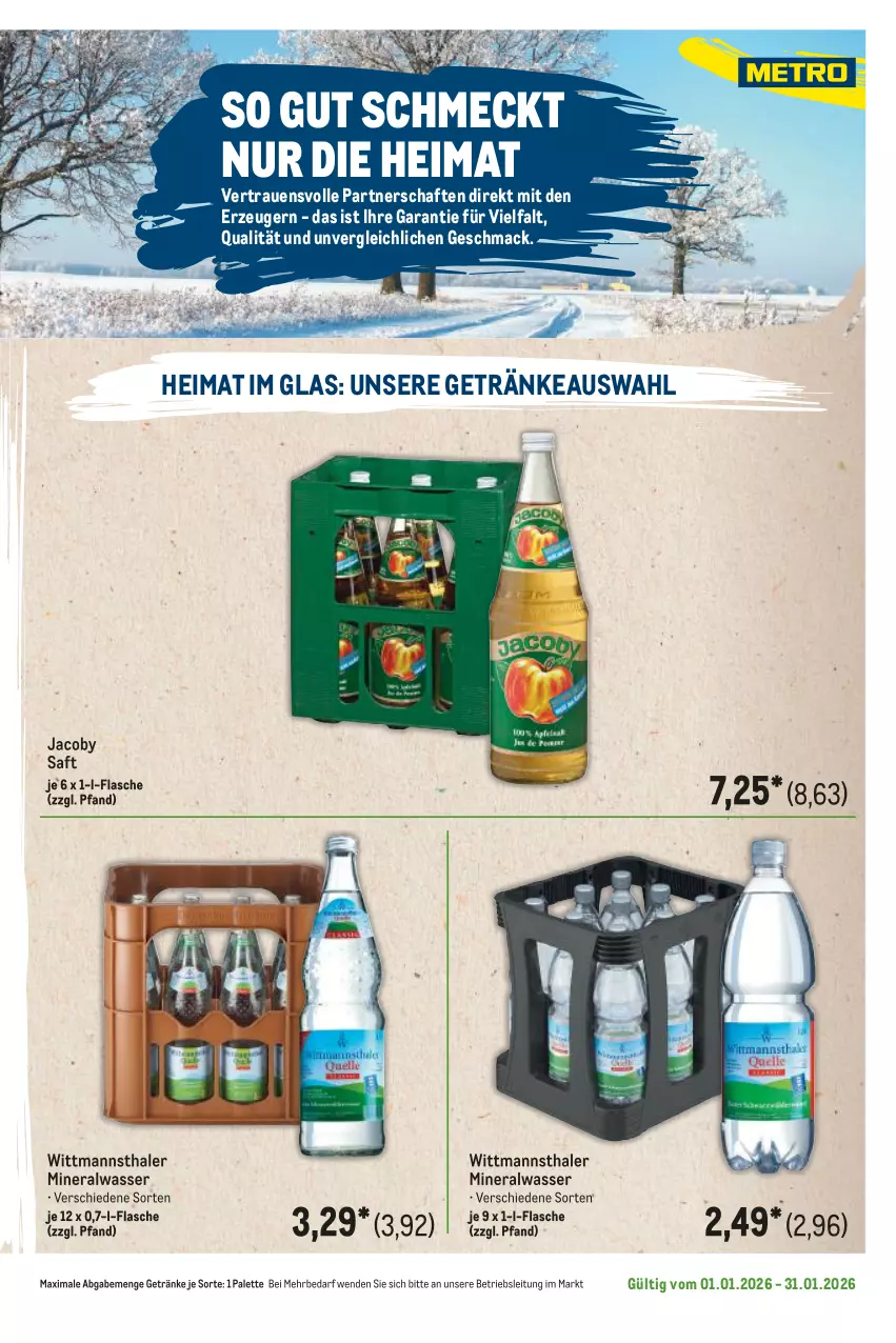 Aktueller Prospekt Metro - Regionaler Flyer - Seite 48 - von 01.01 bis 31.01.2026 - strona 115 - produkty: Alwa, flasche, getränk, getränke, mac, mineralwasser, Palette, saft, Ti, wasser