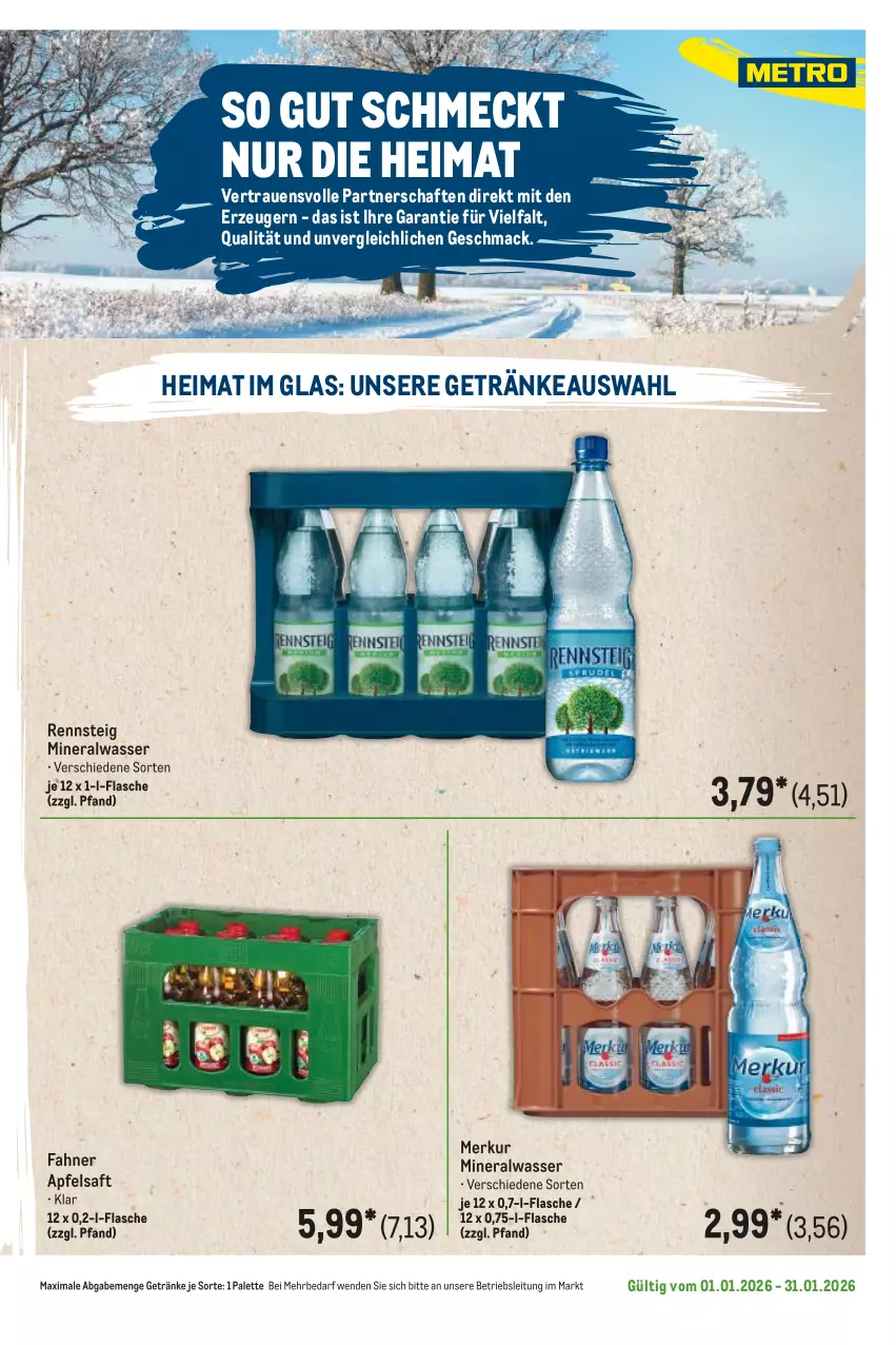 Aktueller Prospekt Metro - Regionaler Flyer - Seite 48 - von 01.01 bis 31.01.2026 - strona 117 - produkty: Alwa, apfel, apfelsaft, flasche, getränk, getränke, mac, mineralwasser, Palette, saft, Ti, wasser