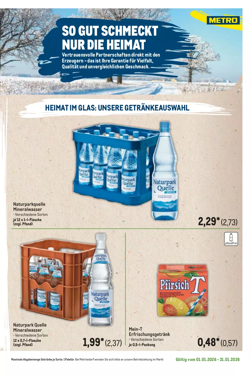 Aktueller Prospekt Metro - Regionaler Flyer - Seite 48 - von 01.01 bis 31.01.2026 - strona 119 - produkty: Alwa, elle, erfrischungsgetränk, flasche, getränk, getränke, mac, mineralwasser, natur, Naturpark Quelle, Palette, Ti, wasser