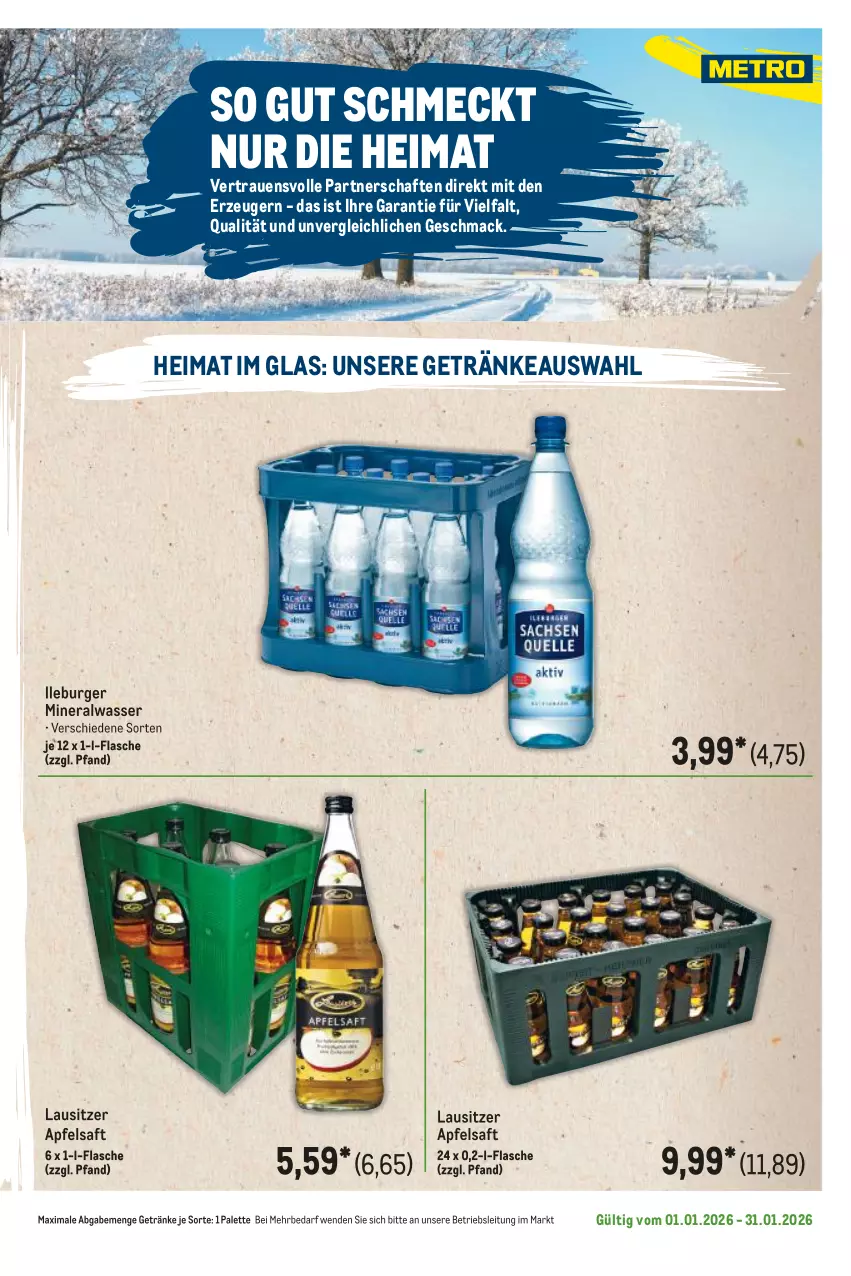 Aktueller Prospekt Metro - Regionaler Flyer - Seite 48 - von 01.01 bis 31.01.2026 - strona 121 - produkty: Alwa, apfel, apfelsaft, burger, flasche, getränk, getränke, mac, mineralwasser, Palette, saft, Ti, wasser