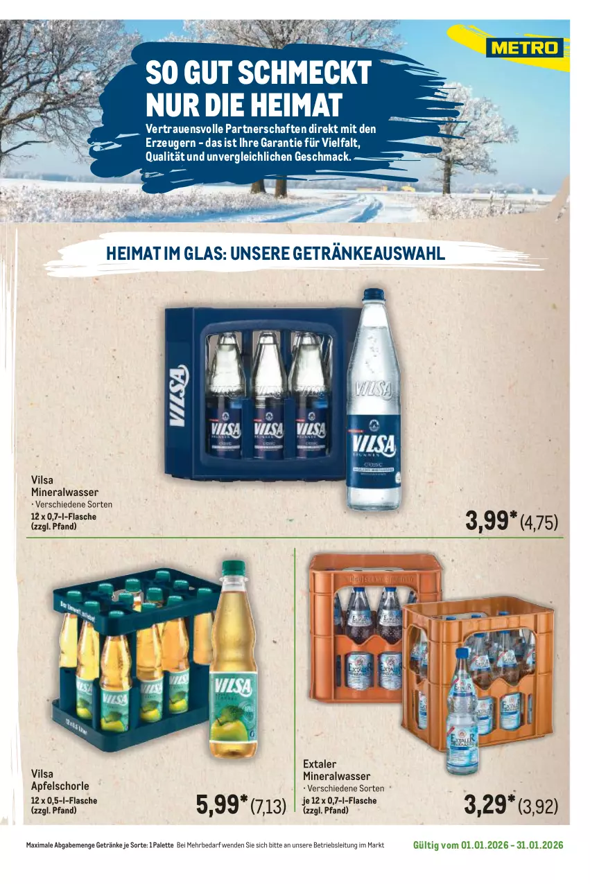 Aktueller Prospekt Metro - Regionaler Flyer - Seite 48 - von 01.01 bis 31.01.2026 - strona 17 - produkty: Alwa, apfel, Apfelschorle, Extaler, flasche, getränk, getränke, mac, mineralwasser, Palette, schorle, Ti, vilsa, wasser