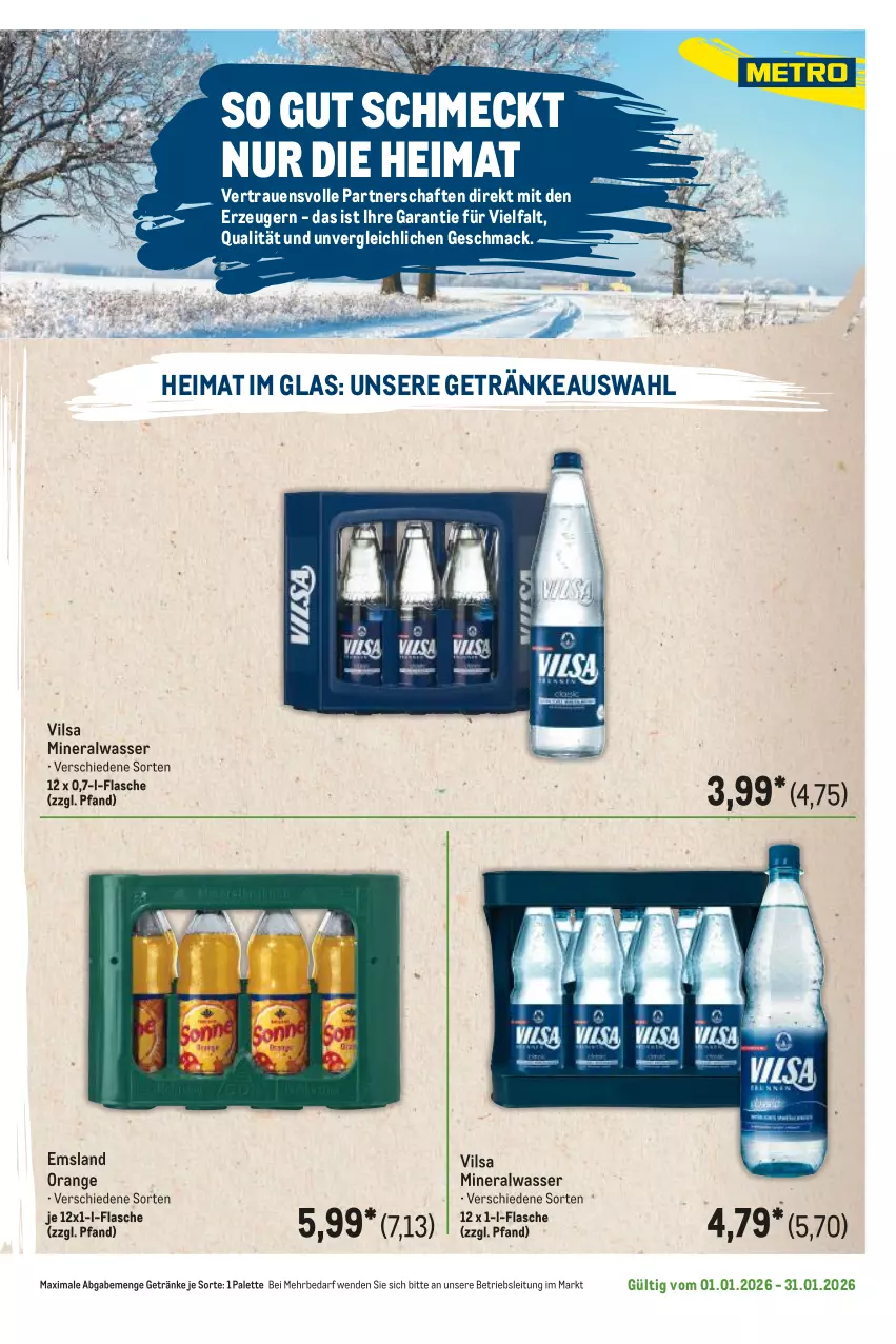 Aktueller Prospekt Metro - Regionaler Flyer - Seite 48 - von 01.01 bis 31.01.2026 - strona 33 - produkty: Alwa, flasche, getränk, getränke, mac, mineralwasser, orange, Palette, Ti, vilsa, wasser