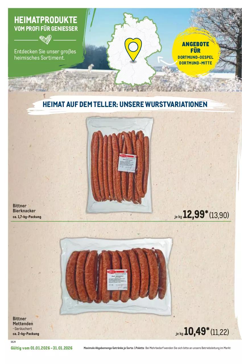 Aktueller Prospekt Metro - Regionaler Flyer - Seite 48 - von 01.01 bis 31.01.2026 - strona 34 - produkty: angebot, angebote, bier, decke, elle, getränk, getränke, knacker, Mett, metten, Mettenden, Palette, Ria, teller, Ti, wurst