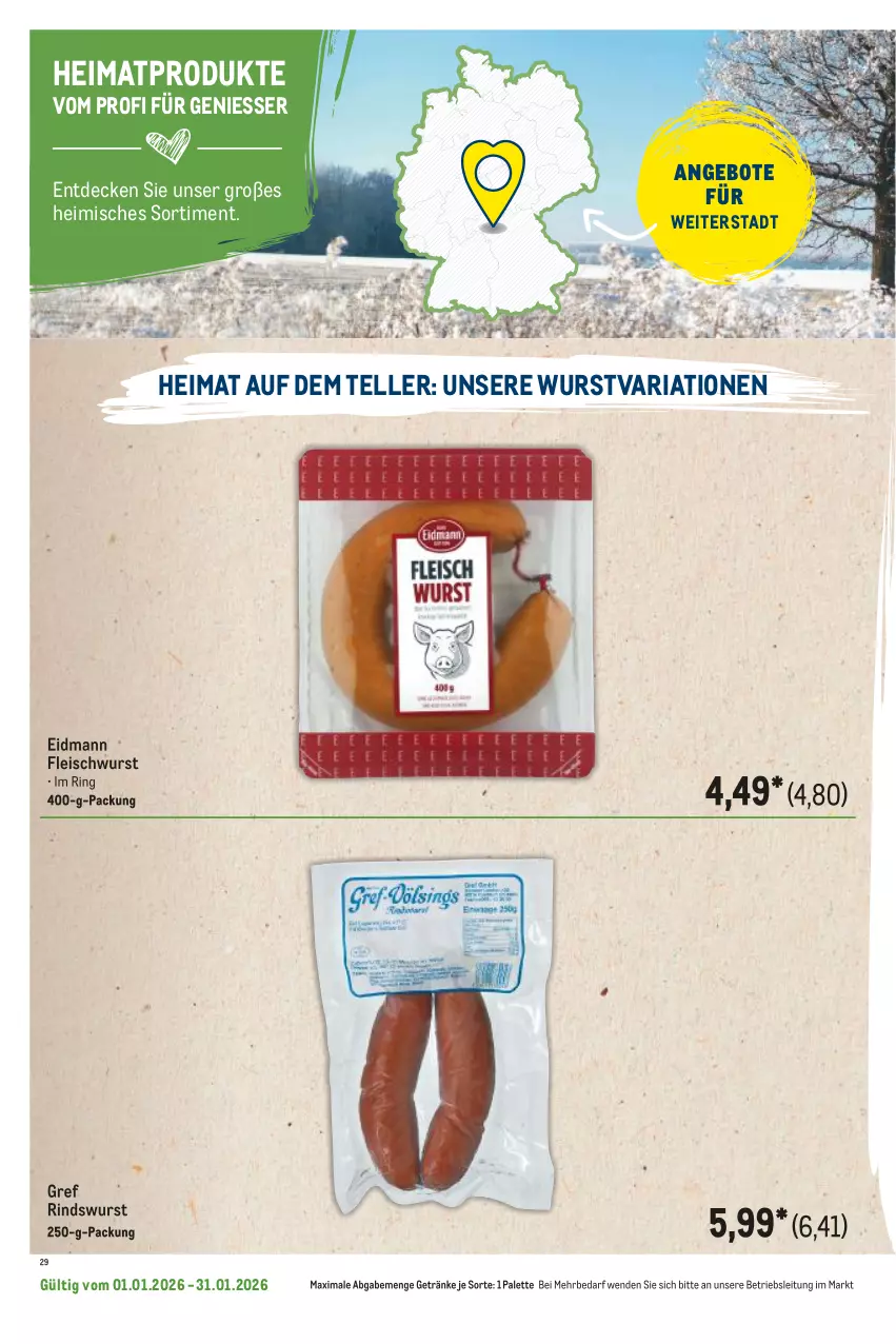 Aktueller Prospekt Metro - Regionaler Flyer - Seite 48 - von 01.01 bis 31.01.2026 - strona 36 - produkty: angebot, angebote, decke, eis, elle, fleisch, fleischwurst, getränk, getränke, Palette, Ria, rind, ring, teller, Ti, wurst