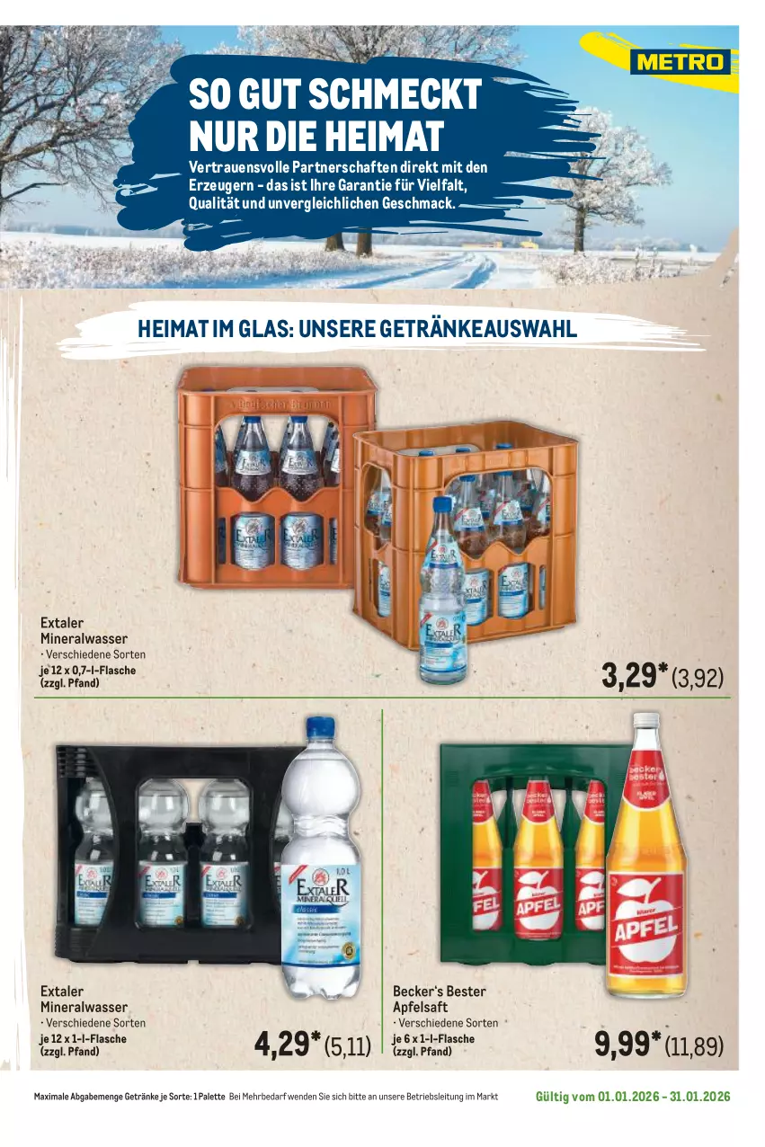 Aktueller Prospekt Metro - Regionaler Flyer - Seite 48 - von 01.01 bis 31.01.2026 - strona 41 - produkty: Alwa, apfel, apfelsaft, Extaler, flasche, getränk, getränke, mac, mineralwasser, Palette, saft, Ti, wasser
