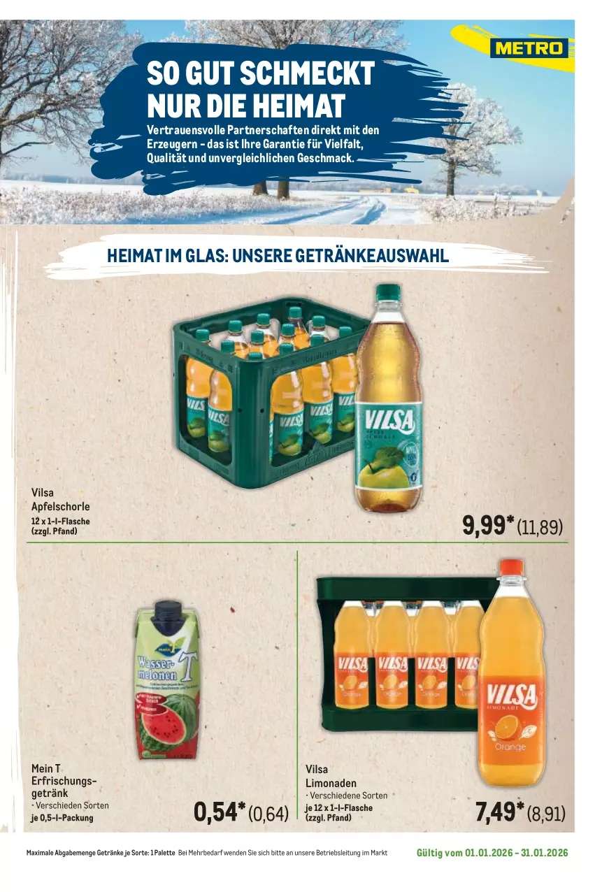 Aktueller Prospekt Metro - Regionaler Flyer - Seite 48 - von 01.01 bis 31.01.2026 - strona 43 - produkty: apfel, Apfelschorle, erfrischungsgetränk, flasche, getränk, getränke, limo, limonade, limonaden, mac, Palette, schorle, Ti, vilsa
