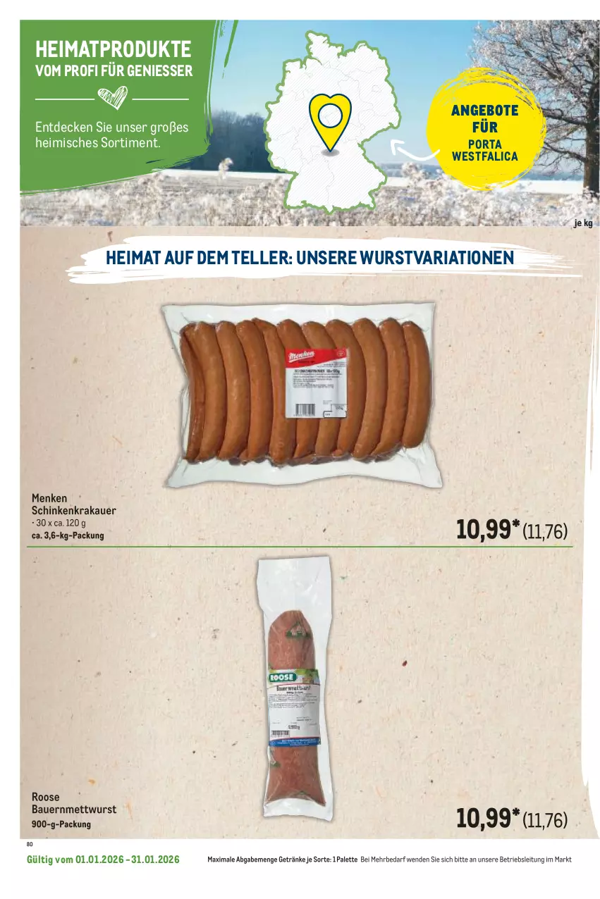 Aktueller Prospekt Metro - Regionaler Flyer - Seite 48 - von 01.01 bis 31.01.2026 - strona 44 - produkty: angebot, angebote, auer, Bau, Bauer, decke, elle, getränk, getränke, krakauer, Mett, mettwurst, Palette, Ria, schinken, schinkenkrakauer, teller, Ti, wurst
