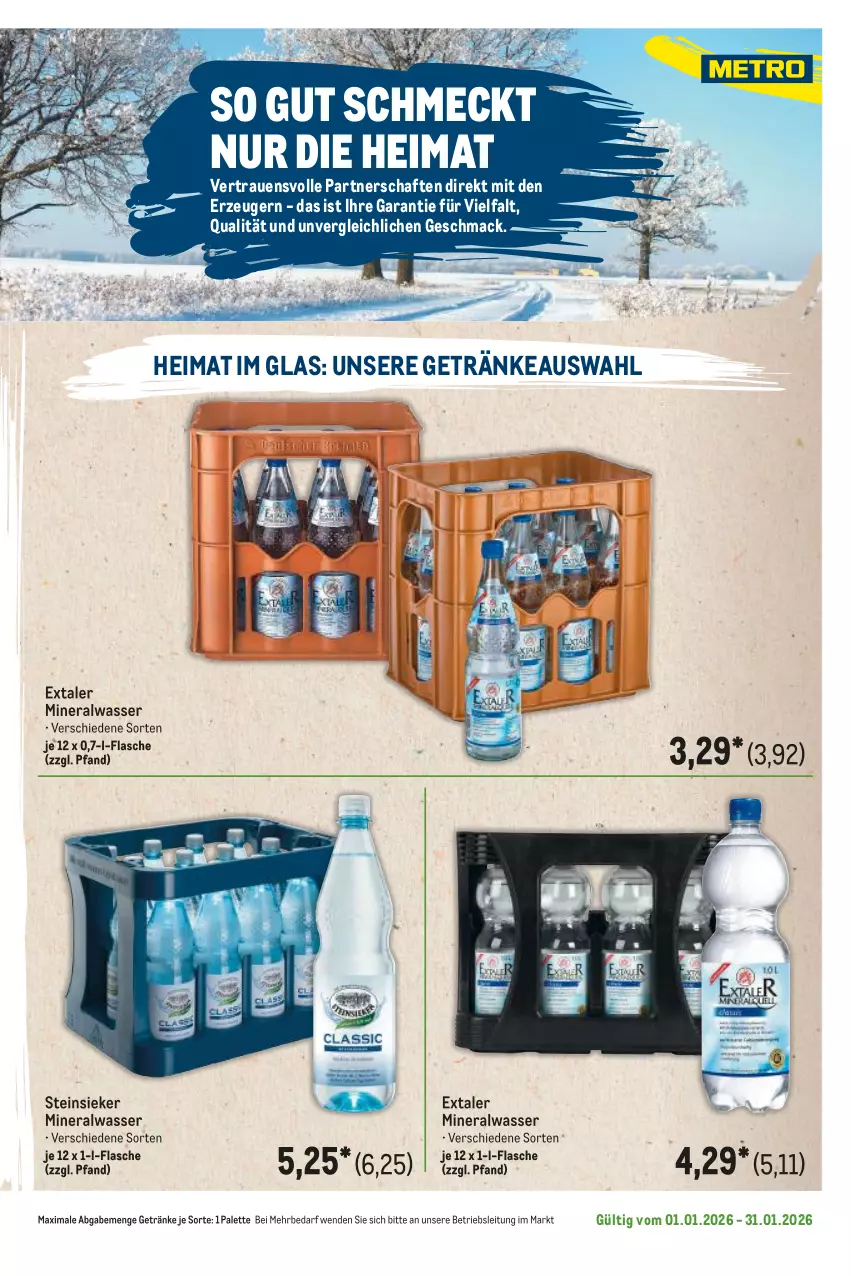 Aktueller Prospekt Metro - Regionaler Flyer - Seite 48 - von 01.01 bis 31.01.2026 - strona 45 - produkty: Alwa, Extaler, flasche, getränk, getränke, mac, mineralwasser, Palette, Steinsieker, Ti, wasser