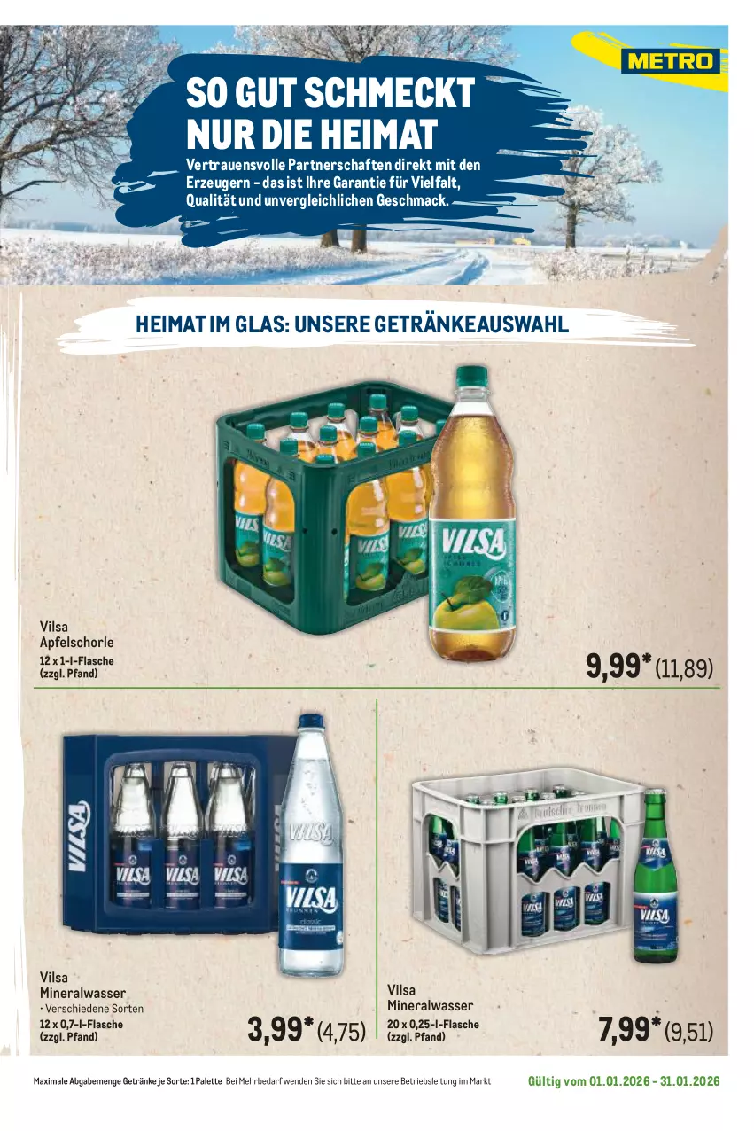 Aktueller Prospekt Metro - Regionaler Flyer - Seite 48 - von 01.01 bis 31.01.2026 - strona 47 - produkty: Alwa, apfel, Apfelschorle, flasche, getränk, getränke, mac, mineralwasser, Palette, schorle, Ti, vilsa, wasser