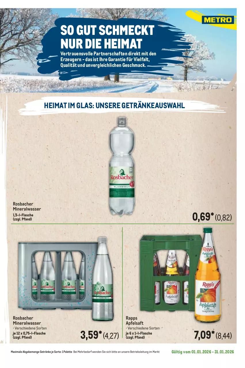 Aktueller Prospekt Metro - Regionaler Flyer - Seite 48 - von 01.01 bis 31.01.2026 - strona 55 - produkty: Alwa, apfel, apfelsaft, flasche, getränk, getränke, mac, mineralwasser, Palette, saft, Ti, wasser