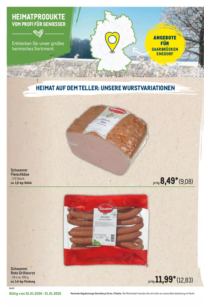Aktueller Prospekt Metro - Regionaler Flyer - Seite 48 - von 01.01 bis 31.01.2026 - strona 6 - produkty: angebot, angebote, decke, eis, elle, fleisch, fleischkäse, getränk, getränke, grill, Grillwurst, Käse, Palette, Ria, schwamm, teller, Ti, wurst