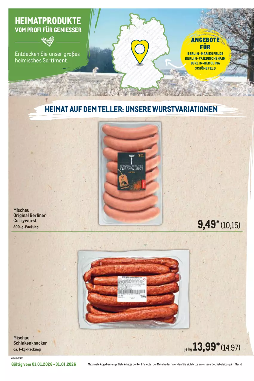 Aktueller Prospekt Metro - Regionaler Flyer - Seite 48 - von 01.01 bis 31.01.2026 - strona 74 - produkty: angebot, angebote, berliner, curry, currywurst, decke, elle, getränk, getränke, gin, knacker, Palette, Ria, schinken, teller, Ti, wurst