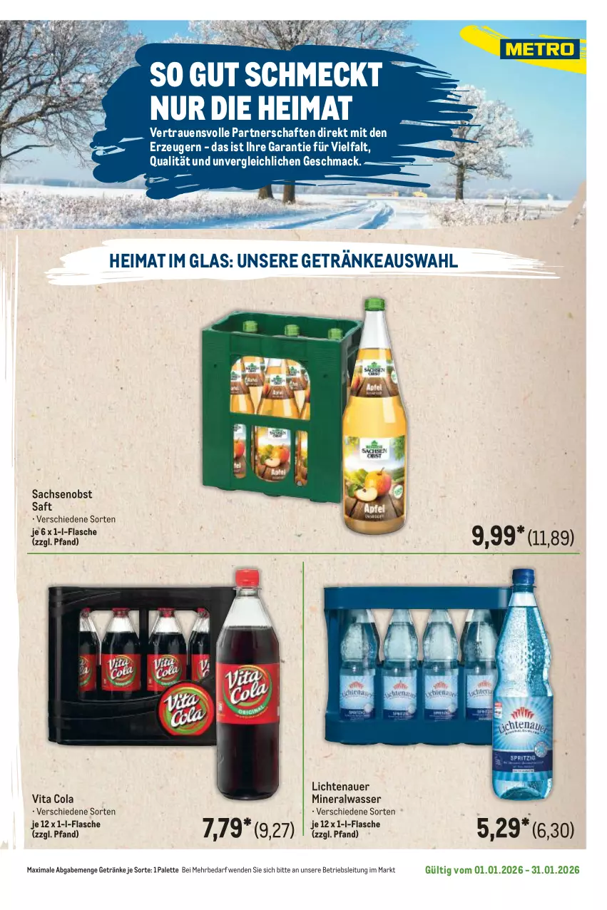 Aktueller Prospekt Metro - Regionaler Flyer - Seite 48 - von 01.01 bis 31.01.2026 - strona 85 - produkty: Alwa, auer, cola, flasche, getränk, getränke, lichtenauer, mac, mineralwasser, obst, Palette, sac, saft, Ti, vita, Vita C, wasser