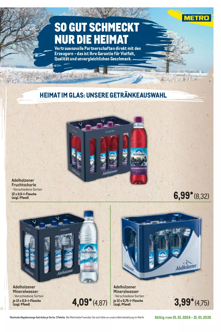 Aktueller Prospekt Metro - Regionaler Flyer - Seite 48 - von 01.01 bis 31.01.2026 - strona 87 - produkty: adelholzener, Alwa, flasche, frucht, getränk, getränke, Holz, mac, mineralwasser, Palette, schorle, Ti, wasser