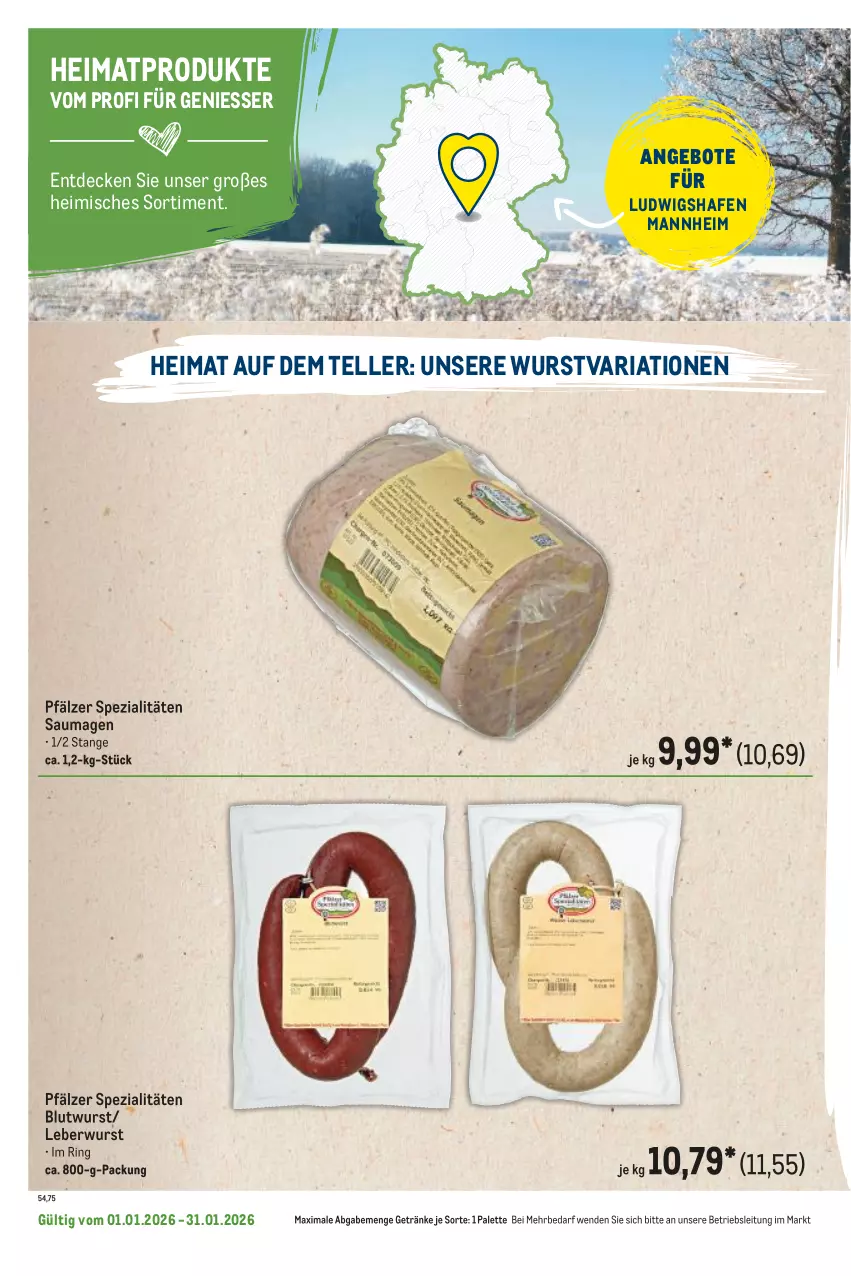 Aktueller Prospekt Metro - Regionaler Flyer - Seite 48 - von 01.01 bis 31.01.2026 - strona 94 - produkty: angebot, angebote, decke, elle, getränk, getränke, leberwurst, Palette, Ria, ring, Saumagen, Spezi, teller, Ti, wurst