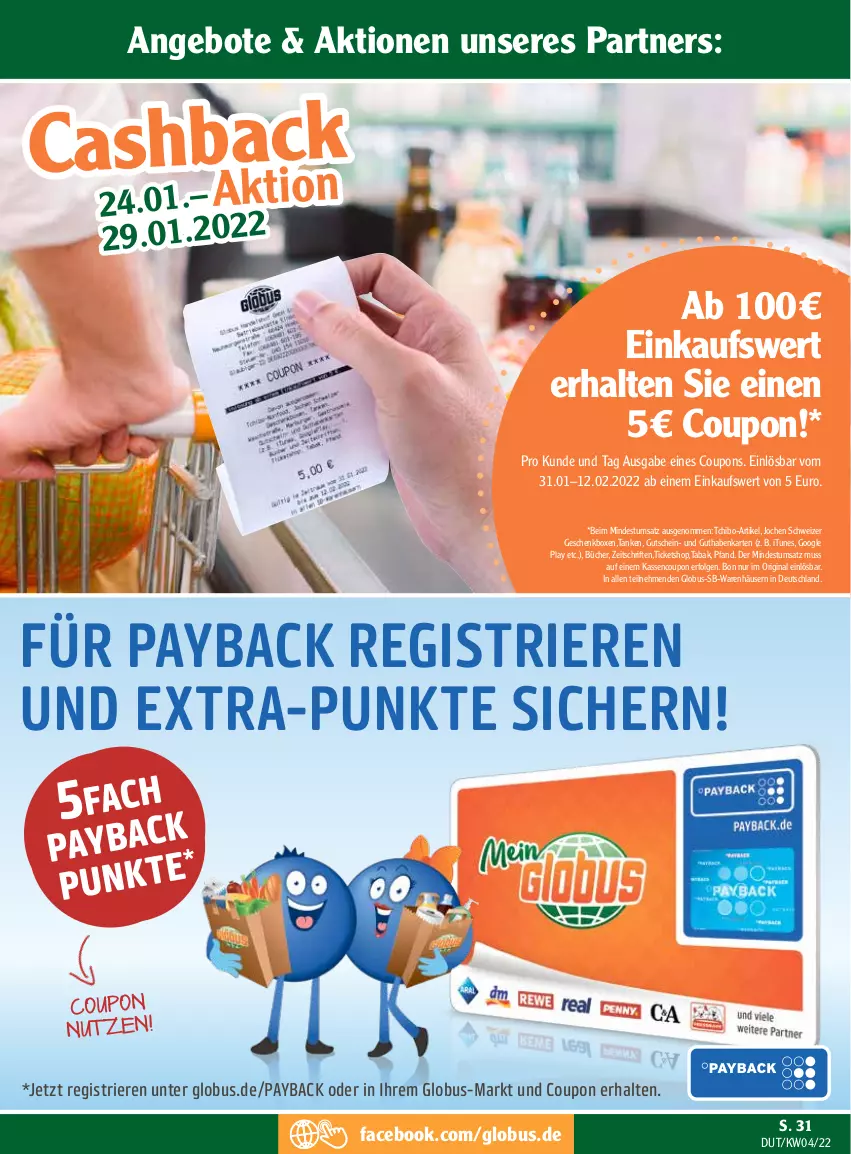 Aktueller Prospekt Globus - Prospekte - von 24.01 bis 29.01.2022 - strona 31 - produkty: angebot, angebote, coupon, coupons, Geschenkbox, gin, google play, guthabenkarte, gutschein, LG, payback, Tchibo, Ti