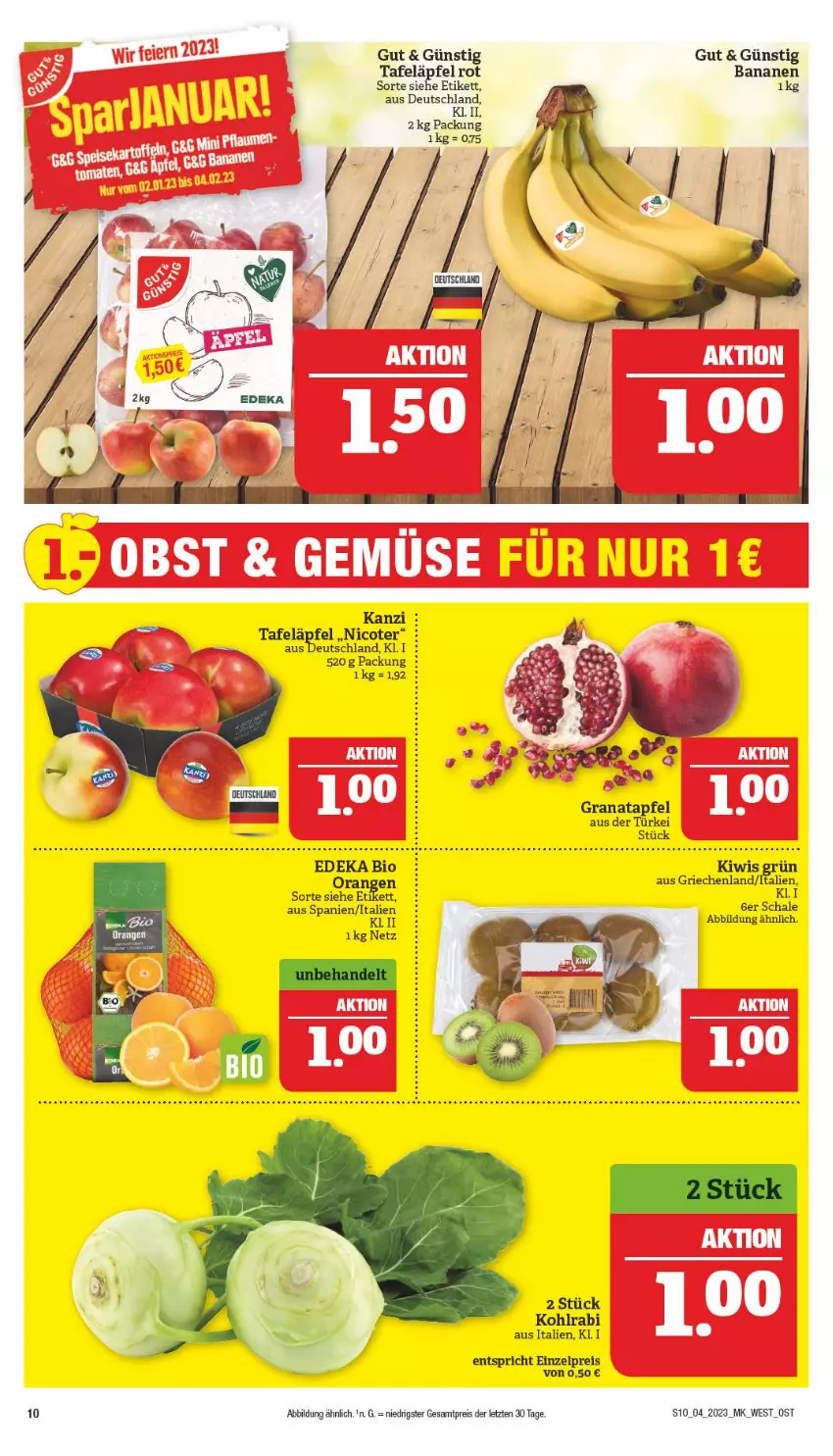 Aktueller Prospekt Marktkauf - Prospekt - von 22.01 bis 28.01.2023 - strona 10 - produkty: apfel, banane, bananen, bio, deka, eis, grana, granatapfel, kiwi, kohlrabi, orange, orangen, Rana, reis, Schal, Schale, tafeläpfel, Ti, ZTE