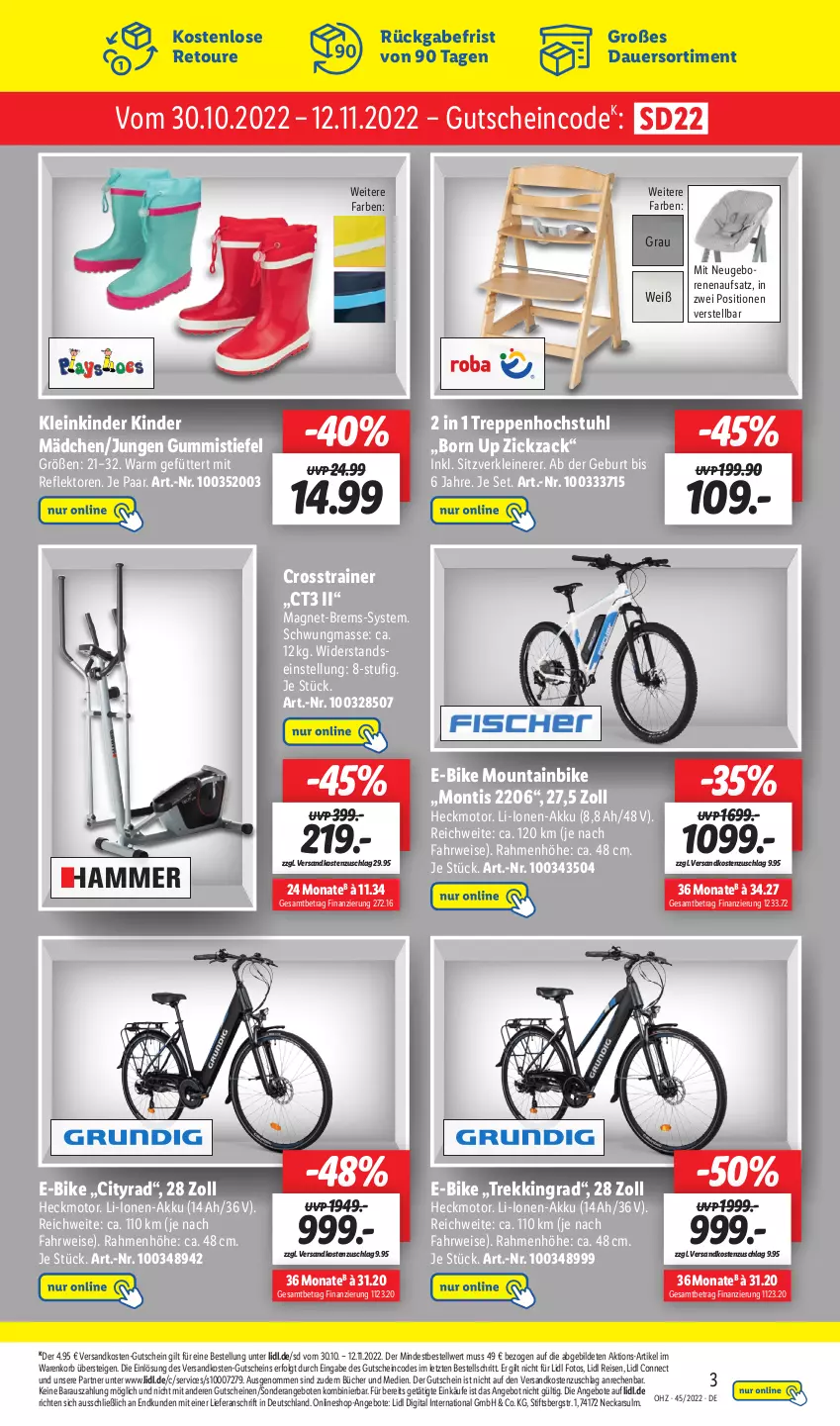 Aktueller Prospekt Lidl - Wochen-Highlights im Onlineshop - von 07.11 bis 13.11.2022 - strona 5 - produkty: akku, angebot, angebote, auer, E-Bike, eis, Gummistiefel, gutschein, gutscheine, Kinder, korb, leine, LG, Mountainbike, ndk, reis, rwe, stuhl, Ti, ZTE