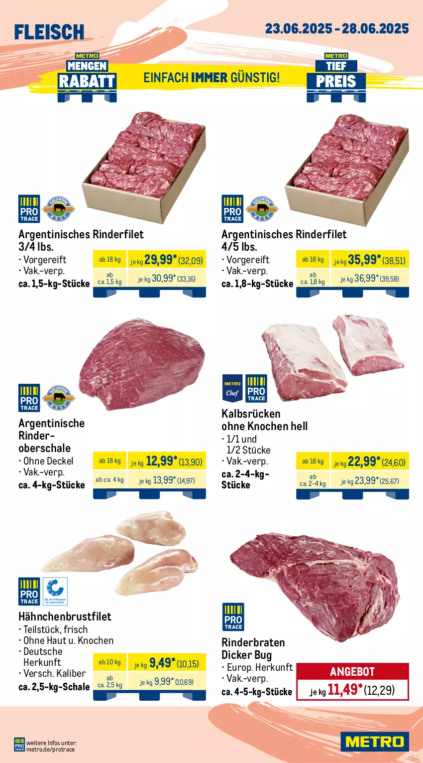Aktueller Prospekt Metro - Wochen-Angebote Gastro - von 23.06 bis 28.06.2025 - strona 2 - produkty: angebot, beutel, braten, brustfilet, burger, decke, Deckel, dell, eis, elle, filet, fleisch, Geflügel, hähnchenbrust, hähnchenbrustfilet, Kette, lachs, lamm, Metro, reis, rind, rinder, rinderbraten, rinderfilet, salomon, Schal, Schale, schwein, schweine, Schweinelachs, schweinenacken, Ti, tiefpreis, wein, weine