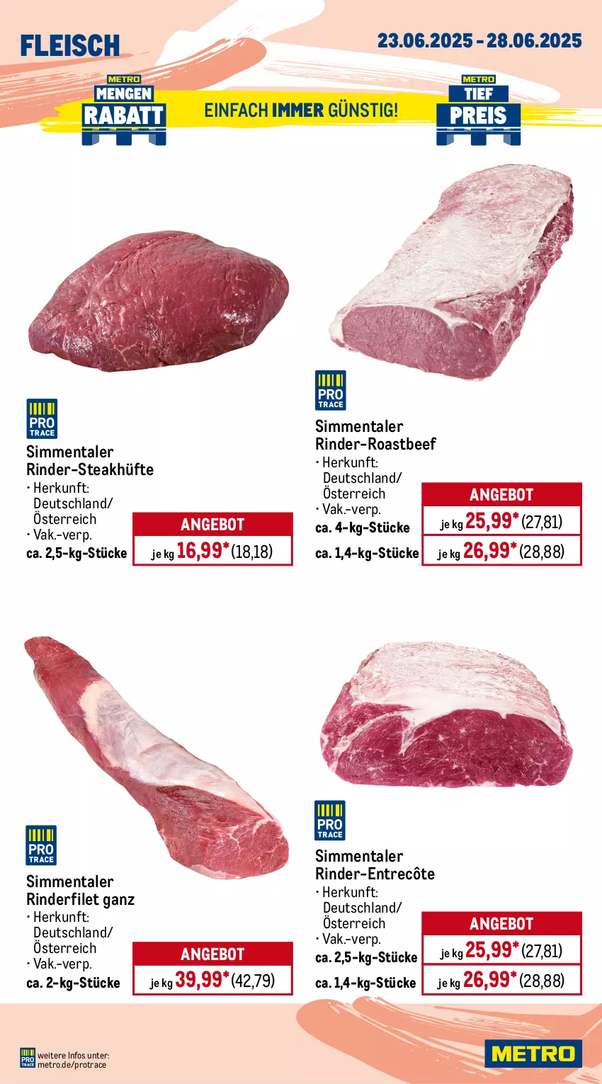Aktueller Prospekt Metro - Wochen-Angebote Gastro - von 23.06 bis 28.06.2025 - strona 4 - produkty: Abtei, angebot, angebote, aqua, beef, Dorade, dorade royal, eis, entrecôte, filet, fisch, fische, Fischer, fischtheke, fleisch, frischfisch, lachs, matjes, Metro, reis, rind, rinder, rinderfilet, roastbeef, Saibling, Schal, Schale, Schere, Seesaiblingsfilet, sim, steak, steakhüfte, Ti, tiefpreis, Wild