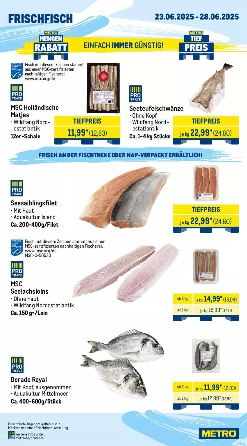 Aktueller Prospekt Metro - Wochen-Angebote Gastro - von 23.06 bis 28.06.2025 - strona 5 - produkty: Abtei, angebot, angebote, aqua, beef, Dorade, dorade royal, eis, entrecôte, filet, fisch, fische, Fischer, fischtheke, fleisch, frischfisch, lachs, matjes, Metro, reis, rind, rinder, rinderfilet, roastbeef, Saibling, Schal, Schale, Schere, Seesaiblingsfilet, sim, steak, steakhüfte, Ti, tiefpreis, Wild