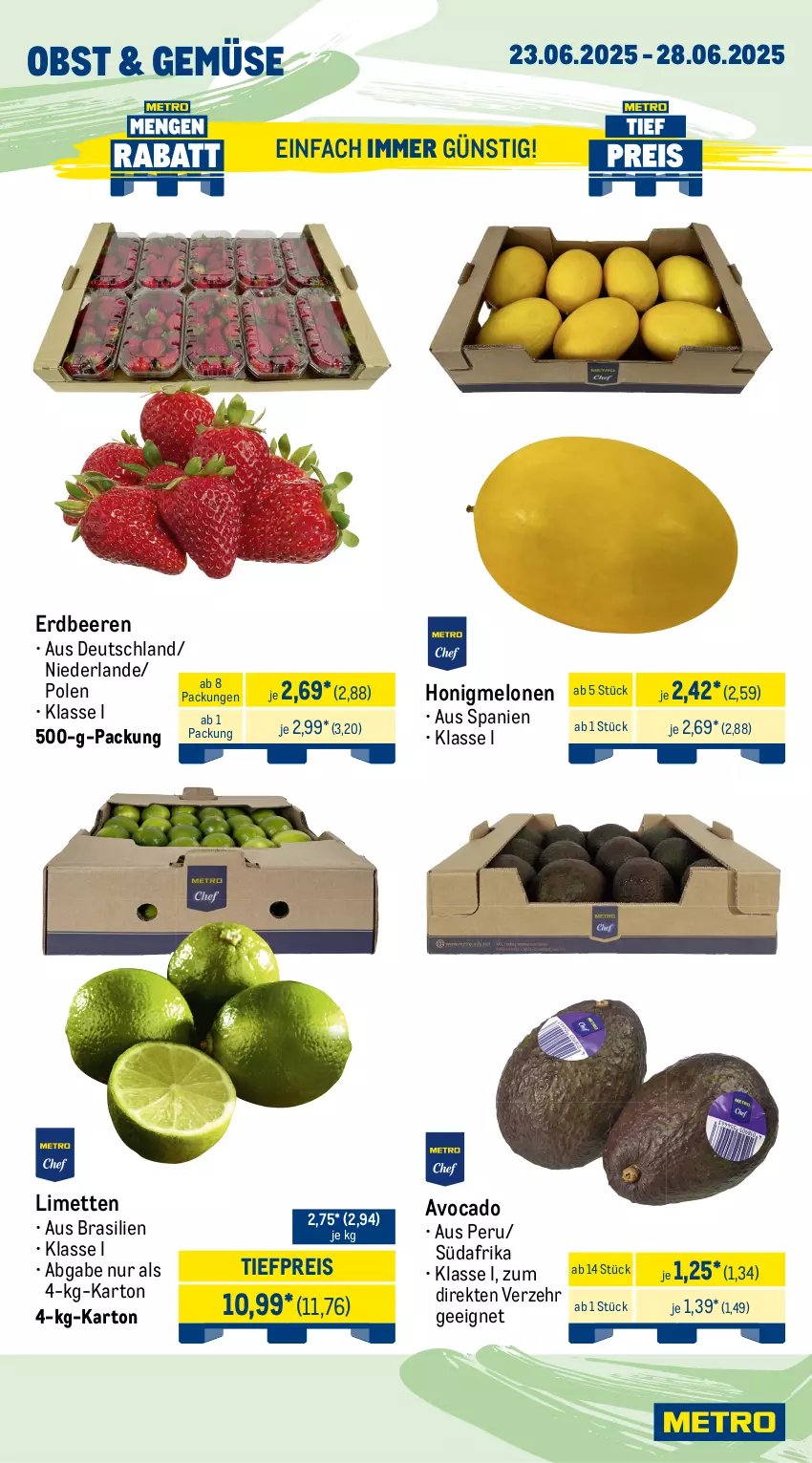 Aktueller Prospekt Metro - Wochen-Angebote Gastro - von 23.06 bis 28.06.2025 - strona 7 - produkty: angebot, avocado, beere, beeren, beutel, bsf, eis, erdbeere, erdbeeren, filet, fisch, fleisch, frutti di mare, garnelen, honig, honigmelone, honigmelonen, Krebs, lachs, limette, limetten, melone, melonen, Metro, Mett, metten, Muscheln, obst, Räucherlachs, reis, ring, Rotbarsch, rotbarschfilet, Ti, tiefpreis, Tintenfischringe, tisch