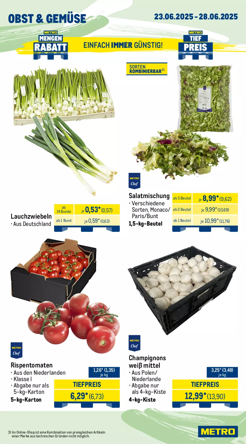 Aktueller Prospekt Metro - Wochen-Angebote Gastro - von 23.06 bis 28.06.2025 - strona 8 - produkty: beutel, brie, butter, champignon, champignons, eimer, eis, küche, Küchen, Küchensahne, Lauchzwiebel, lauchzwiebeln, mac, milch, obst, reis, rispentomaten, rwe, sahne, salat, schmand, Ti, tiefpreis, tisch, tomate, tomaten, torte, zwiebel, zwiebeln