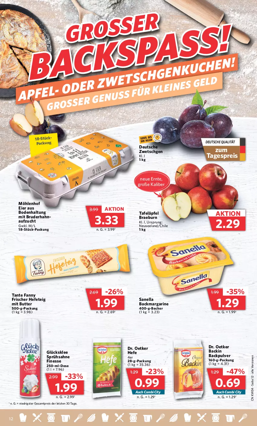 Aktueller Prospekt Combi - Prospekte - von 21.08 bis 26.08.2023 - strona 12 - produkty: angebot, angebote, Becher, butter, Dr. Oetker, eier, eis, Elan, finesse, glücksklee, Hefe, margarine, reis, sahne, tafeläpfel, tante fanny, Ti, ZTE