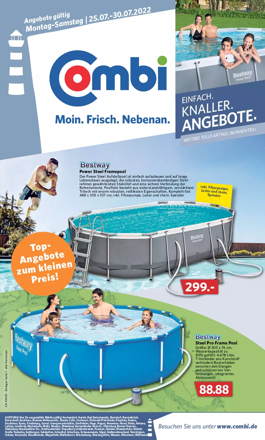 Aktueller Prospekt Combi - Prospekte - von 25.07 bis 30.07.2022 - strona 1 - produkty: ammerländer, Anew, auer, Bad, Bau, eis, elle, ente, Holz, Intel, merl, pool, rel, ring, salz, Schütze, steel pro, String, tee, Ti, wasser