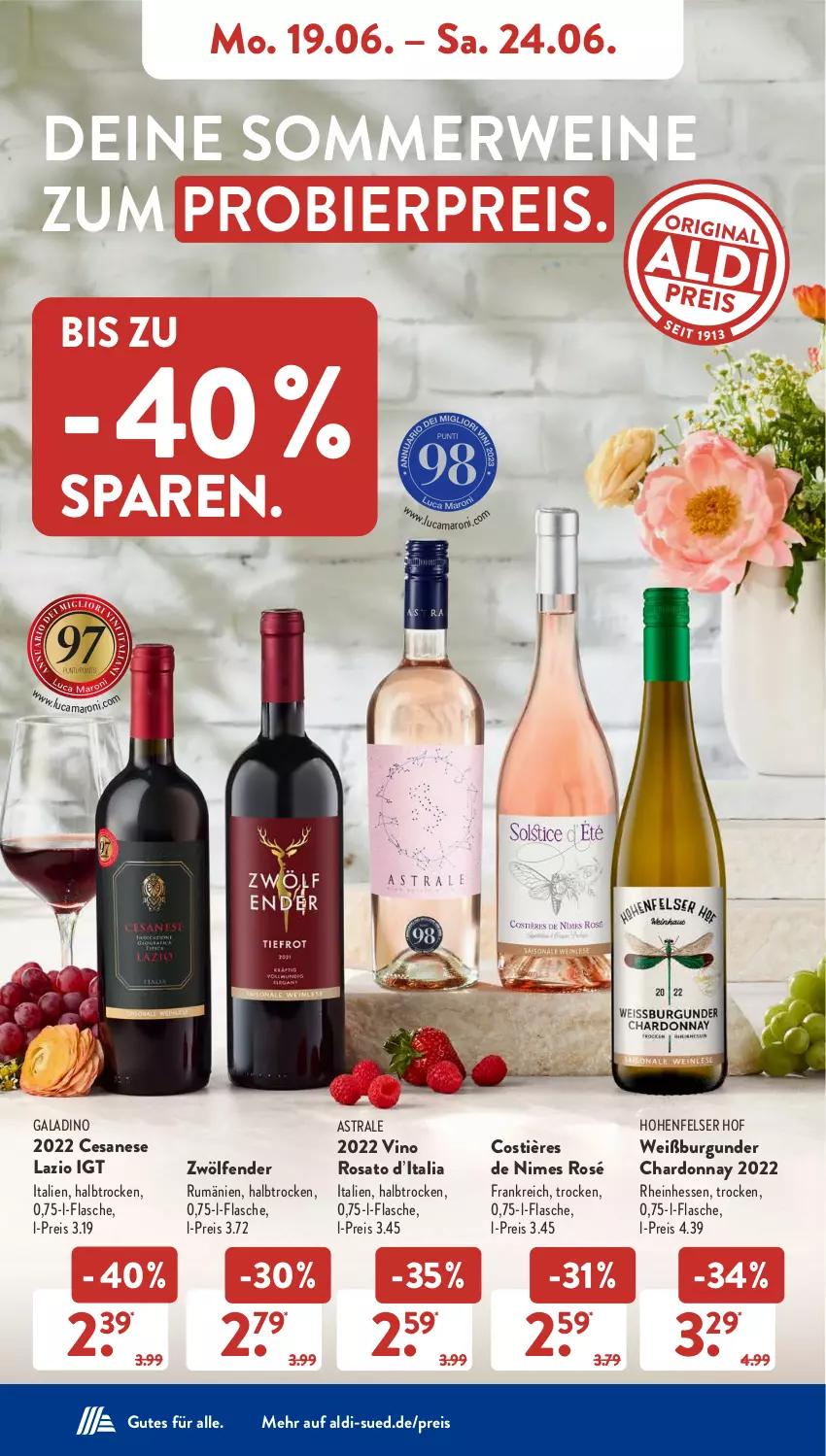 Aktueller Prospekt AldiSud - NÄCHSTE WOCHE - von 19.06 bis 24.06.2023 - strona 8 - produkty: aldi, amaro, Astra, bier, burgunder, chardonnay, eis, flasche, reis, rosato, rum, rwe, Ti, wein, weine, Weißburgunder