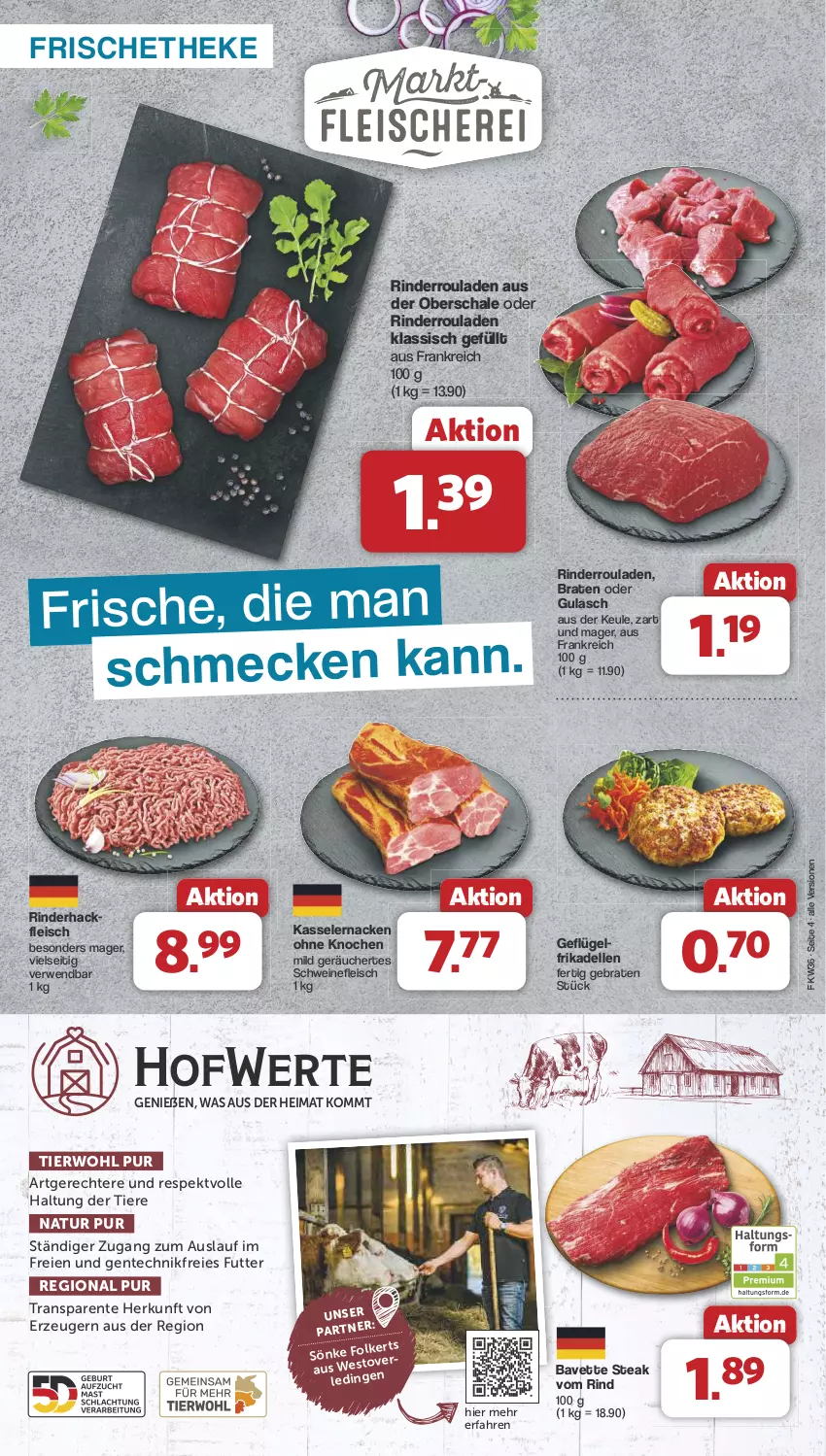 Aktueller Prospekt Famila - Prospekte - von 02.09 bis 07.09.2024 - strona 4 - produkty: braten, dell, eis, elle, ente, fleisch, frikadellen, Geflügel, gulasch, kasseler, natur, rind, rinder, Rinderroulade, rinderrouladen, rouladen, rwe, Schal, Schale, schwein, schweine, schweinefleisch, steak, Ti, Tiere, wein, weine