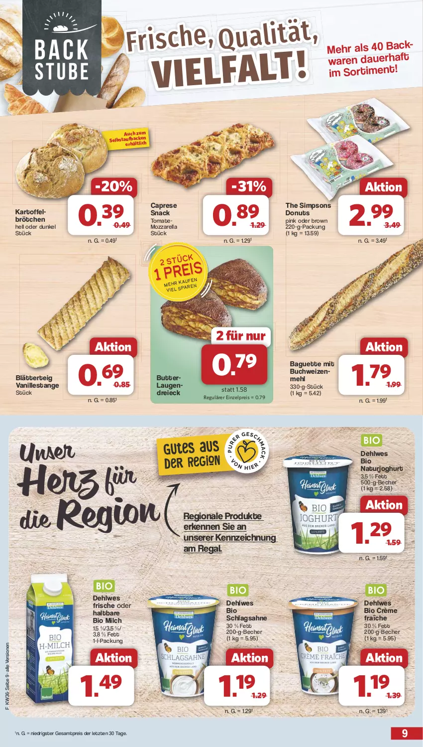 Aktueller Prospekt Famila - Prospekte - von 02.09 bis 07.09.2024 - strona 9 - produkty: auer, backwaren, baguette, Becher, bio, blätterteig, brötchen, buch, butter, Cap, crème fraîche, Donut, donuts, eis, joghur, joghurt, kartoffel, mehl, milch, mozzarella, natur, naturjoghurt, regal, reis, rel, sahne, schlagsahne, sim, snack, Ti, tomate, vanille, Vanillestange, ZTE