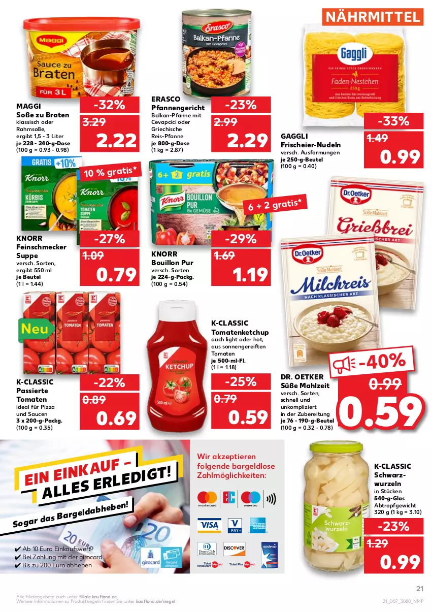 Aktueller Prospekt Kaufland - von 17.02 bis 23.02.2022 - strona 21 - produkty: angebot, angebote, beutel, braten, cevapcici, Dr. Oetker, eier, eis, erasco, feinschmecker, gaggli, ketchup, knorr, LG, maggi, nudel, nudeln, pfanne, pfannen, pizza, reis, sauce, saucen, Soße, suppe, Ti, Tiere, tomate, tomaten, tomatenketchup