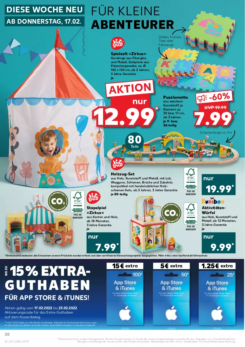 Aktueller Prospekt Kaufland - von 17.02 bis 23.02.2022 - strona 30 - produkty: angebot, Apple, ente, erde, Holz, leine, Puzzle, rwe, Ti, Tiere, würfel, Zelt, ZTE