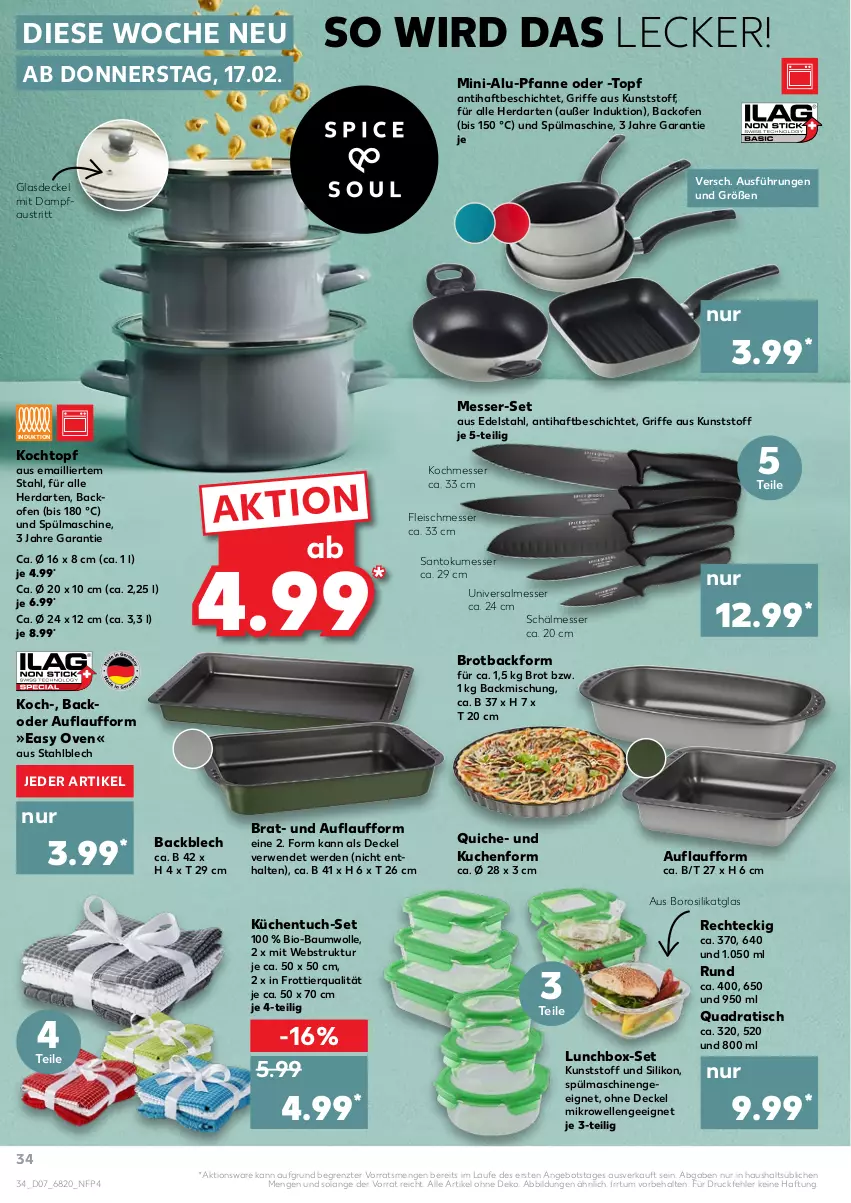 Aktueller Prospekt Kaufland - von 17.02 bis 23.02.2022 - strona 34 - produkty: angebot, aust, Backform, backmischung, backofen, Bau, baumwolle, bio, bio-baumwolle, brot, decke, Deckel, edelstahl, eis, elle, erde, fleisch, Glasdeckel, herdarten, Kochtopf, küche, kuchen, Küchen, lunchbox, messer, mikrowelle, Ofen, pfanne, Pfau, quad, Quiche, rwe, spülmaschinen, Ti, tisch, topf, tuc, wolle, ZTE