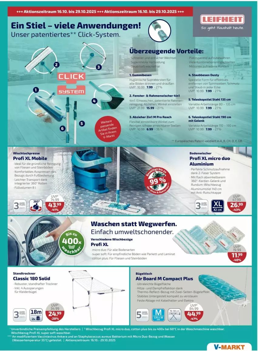 Aktueller Prospekt Vmarkt - Prospekte - von 16.10 bis 22.10.2025 - strona 17 - produkty: bodenwischer, bügel, bügeltisch, Elektro, elle, fenster, HP, kleid, kleider, kleiderbügel, laminat, lion, Reinigung, Ria, Spezi, Sport, Teleskop, teleskopstiel, Ti, tisch, Trockner, tuc, waschmaschine, Wischtuchpresse