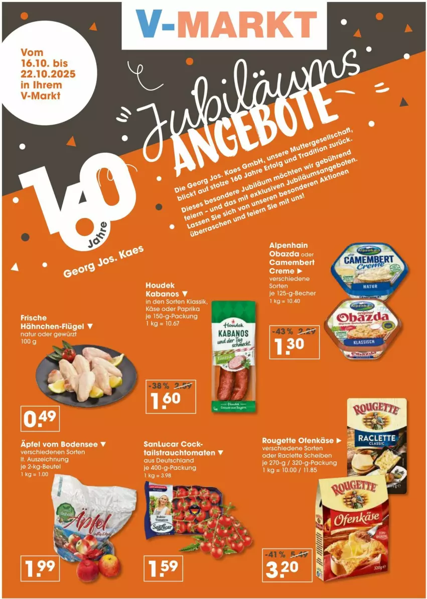 Aktueller Prospekt Vmarkt - Prospekte - von 16.10 bis 22.10.2025 - strona 2 - produkty: apfel, Becher, camembert, camembert creme, creme, Frische Hähnchen, gewürz, houdek, Käse, LG, natur, obazda, Ofen, Ofenkäse, paprika, Rauch, rouge, rougette, strauchtomaten, tee, tomate, tomaten